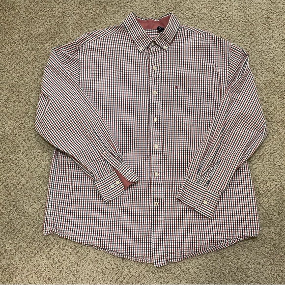 Izod Button Down Shirt Mens‎ XL Red Black Check Long Sleeve - Picture 1 of 5